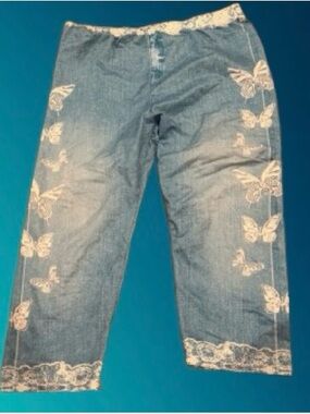 SHEIN denim print capri leggings size XL